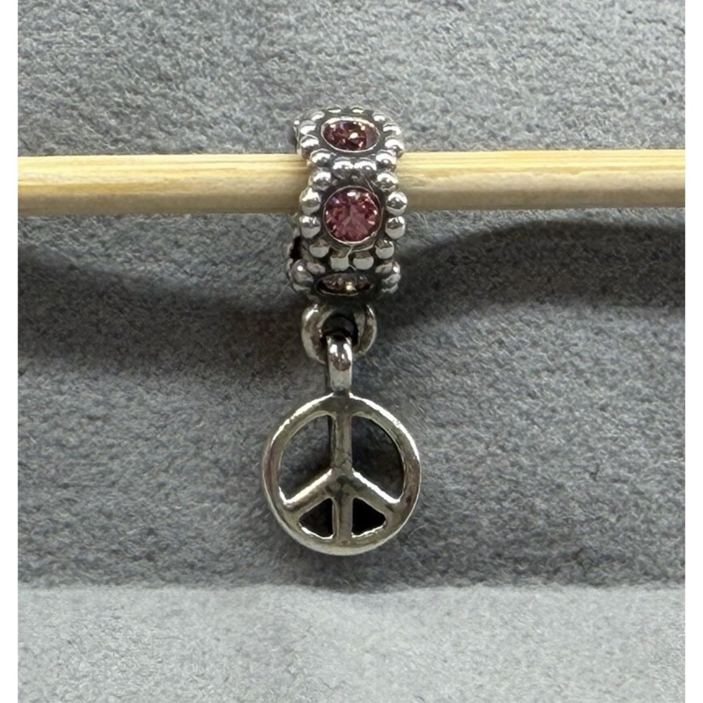 Pandora Sterling Silver Peace Sign Dangle Pink Charm Bead 790516CZS ALE Retired